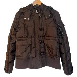 Tommy Hilfiger Puffer Coat Women's Size M Hooded Chocolate Brown Pockets Toggle